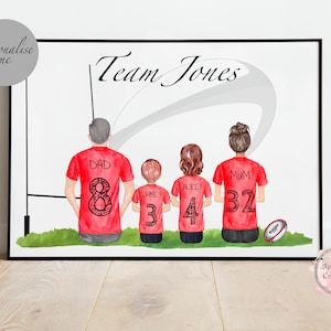 Personalised Rugby Family Print – Custom Team Artwork – Perfect Gift for Father’s Day, Sports Fans, & Family