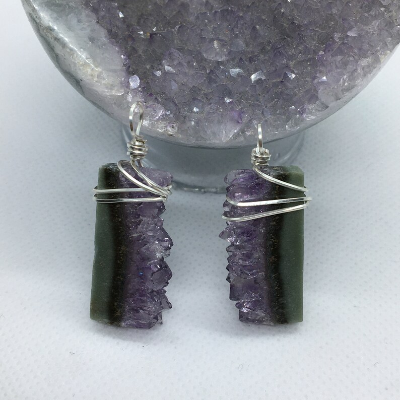 wire wrapped amethyst pendent wire wrapped amethyst pendent Amethyst stalactite slice necklace amethyst jewelry sterling silver pendent