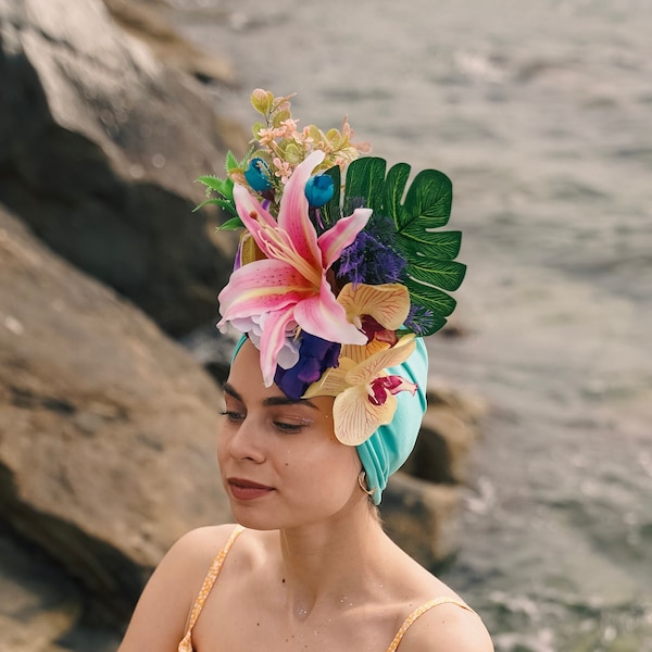 Mint Carmen Miranda Fruit hat Tropical fruits turban Tropical headdress Delivery from Greece