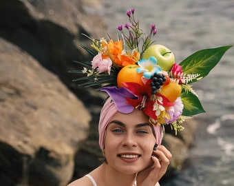 Pink Carmen Miranda turban Fruit hat Chiquita banana hat for women Delivery from Greece