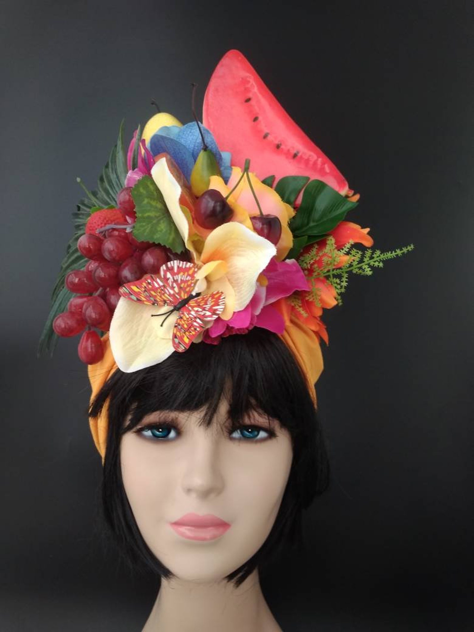 Orange Carmen Miranda fruit hat Tropical fruits turban Etsy