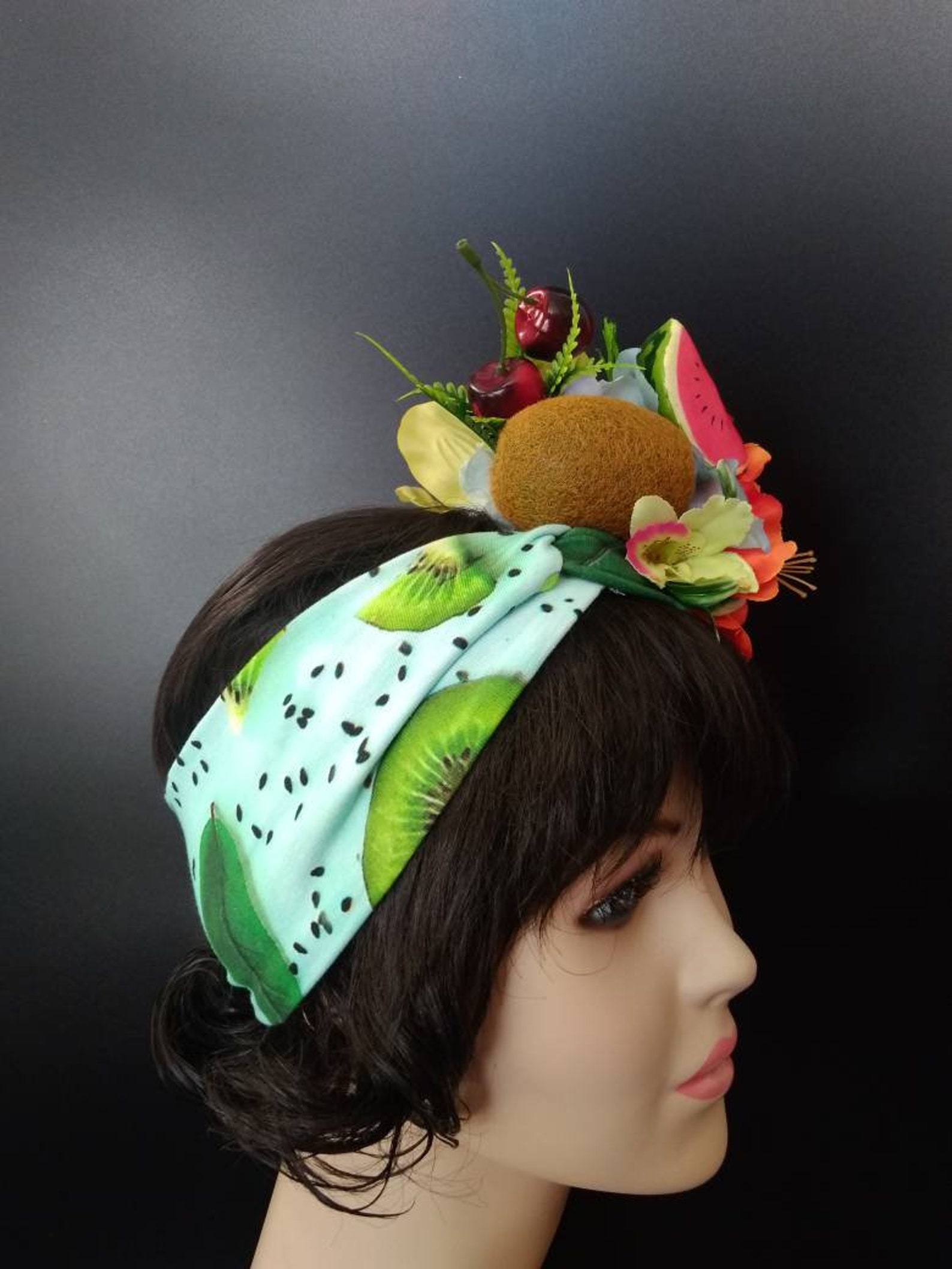 Fruit headband Carmen miranda headband with kiwi print Fruit Etsy