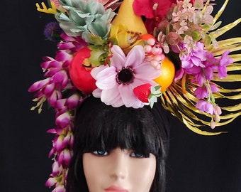 Black Carmen Miranda Fruit hat Tropical fruits turban Tutti frutty hat