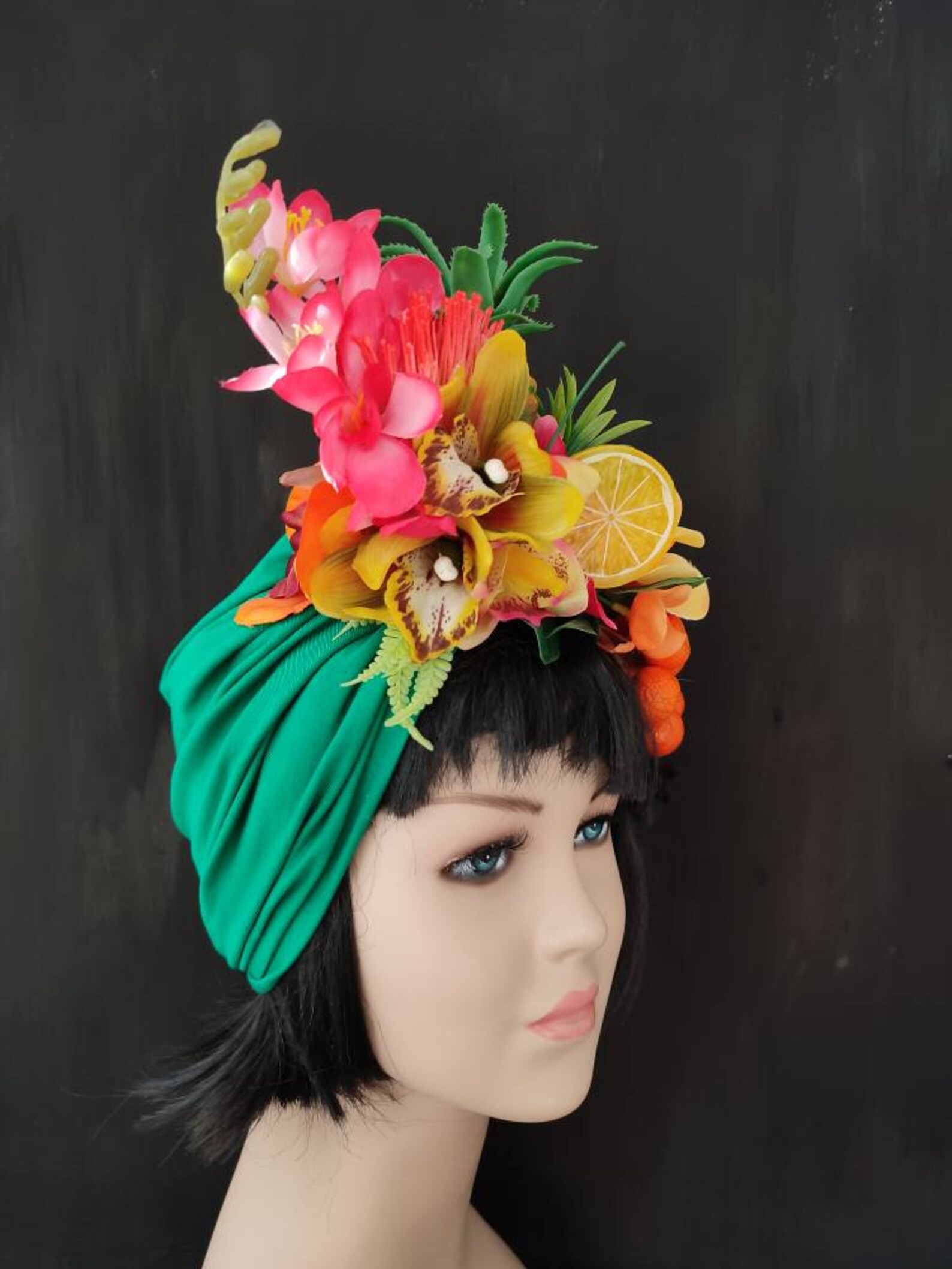 Green Carmen Miranda Fruit hat Tropical fruits turban Etsy
