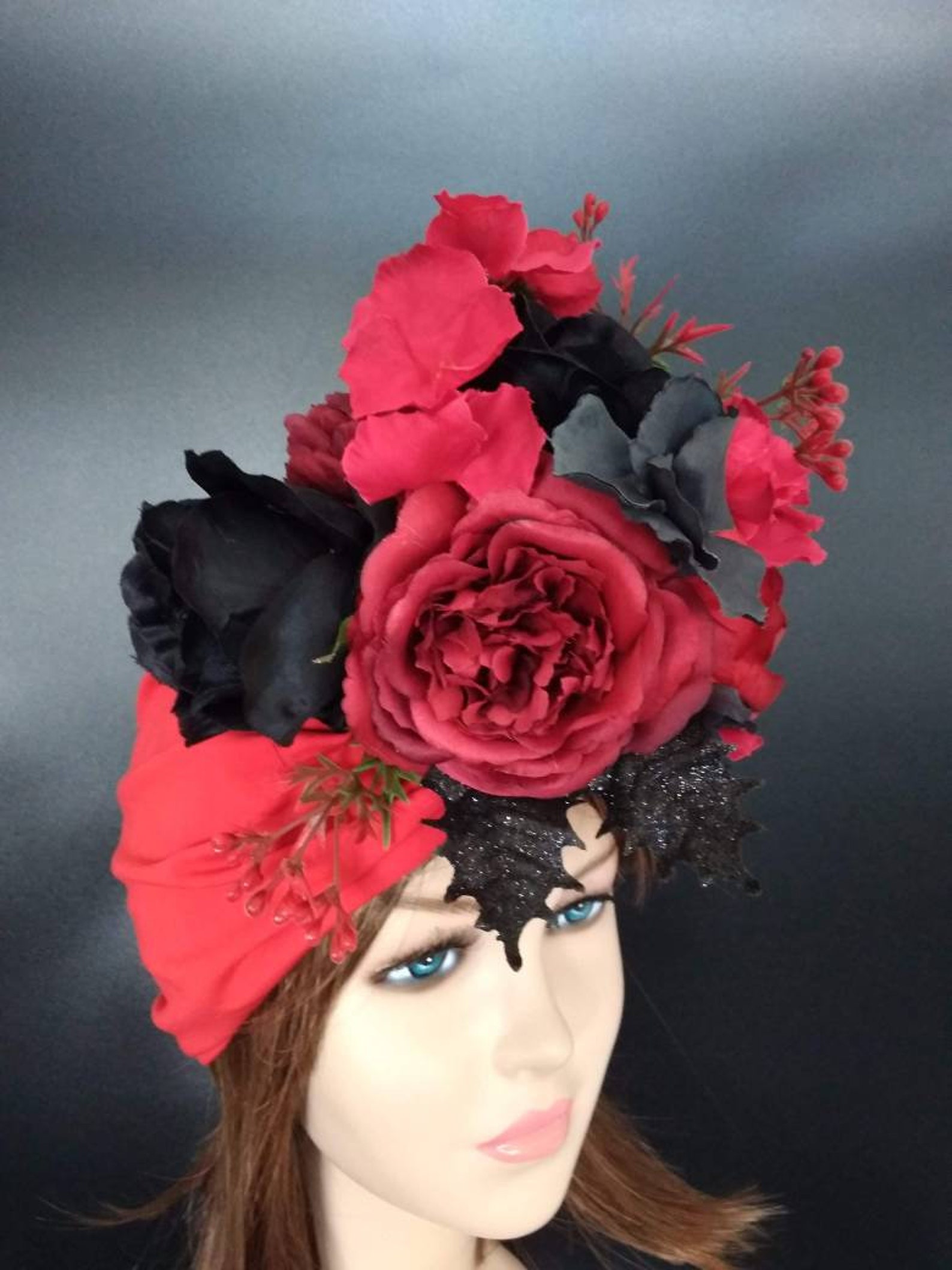 Red black gothic hat Gothic halloween costume women Retro Etsy