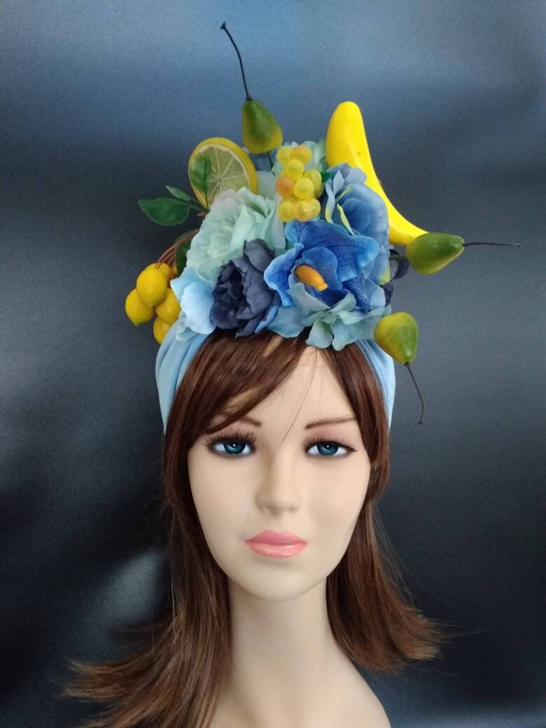 Carmen miranda fruit hat Blue turban with fruits Etsy