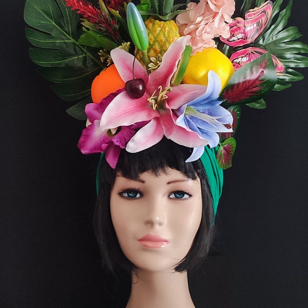 Déguisement tutti frutti vert Carmen Miranda turban fruit banane Chiquita femme