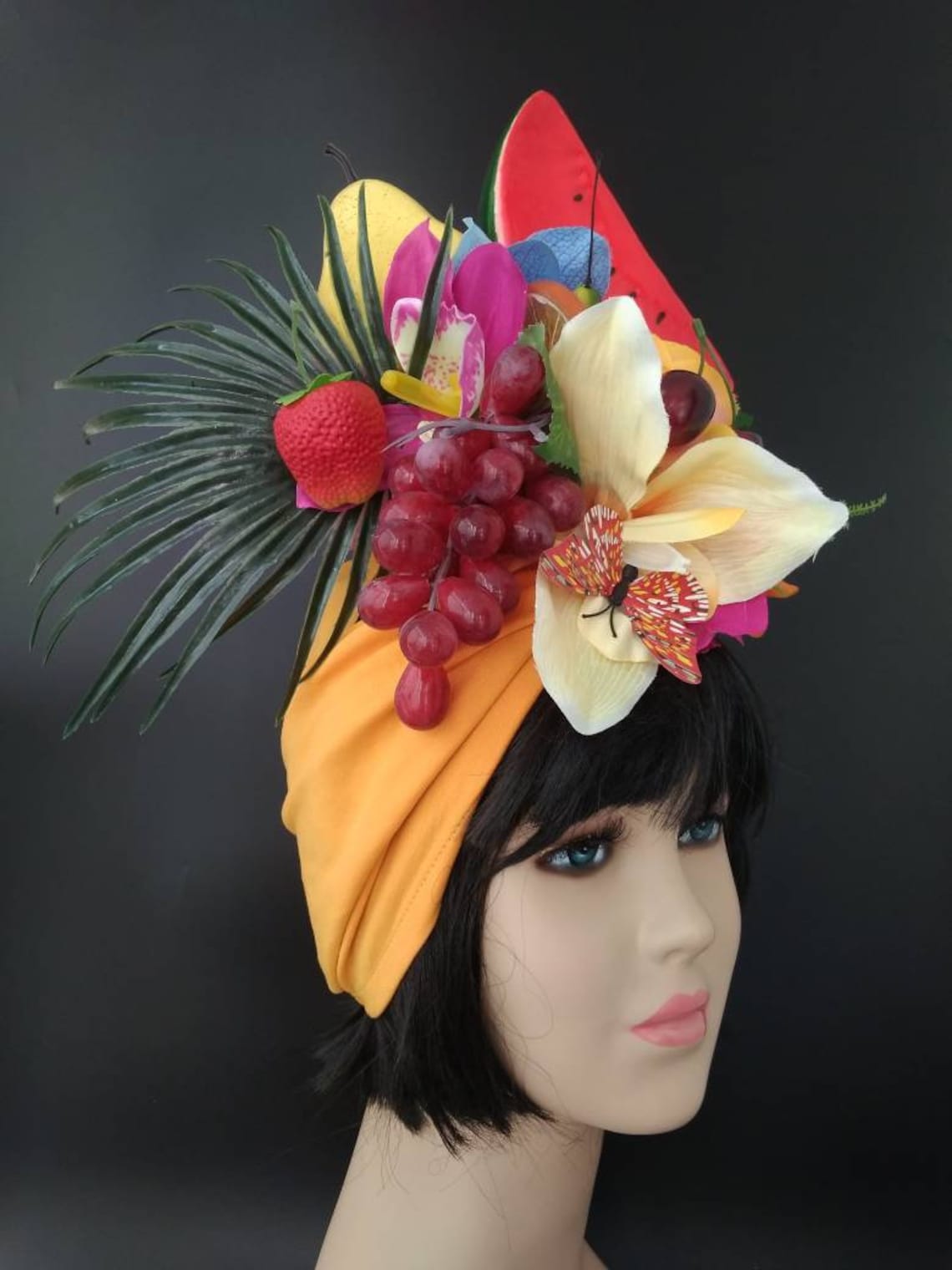 Orange Carmen Miranda fruit hat Tropical fruits turban Etsy