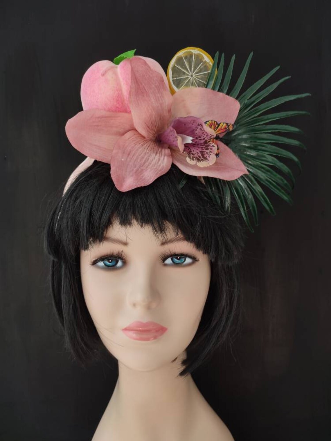 Fruit headpiece Pink tropical fascinator for women Fruit Etsy