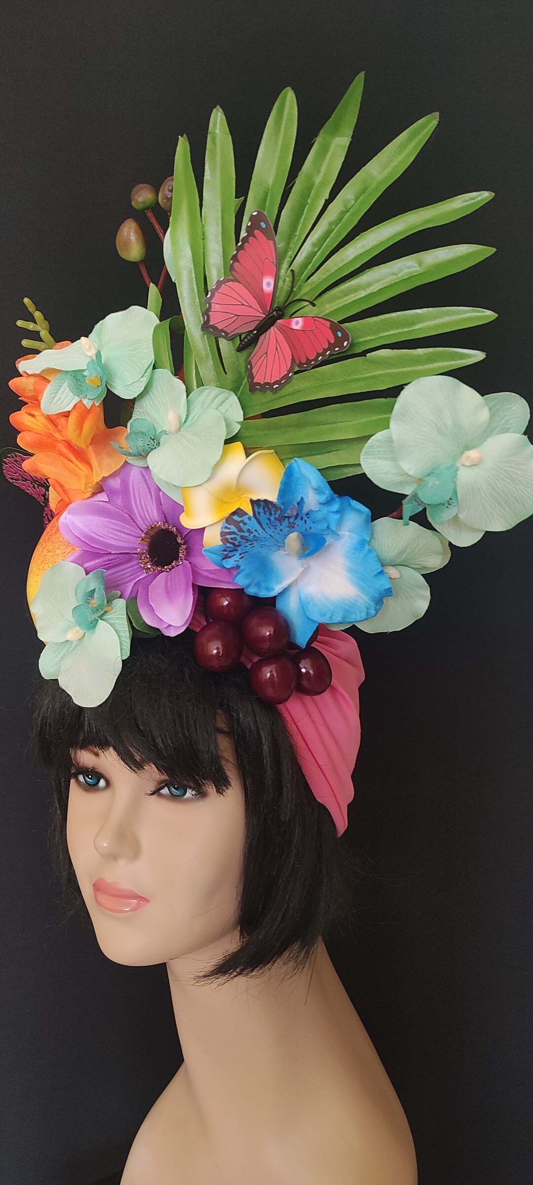 Pink Carmen Miranda Fruit Hat Tropical Fruits Turban Tutti Etsy