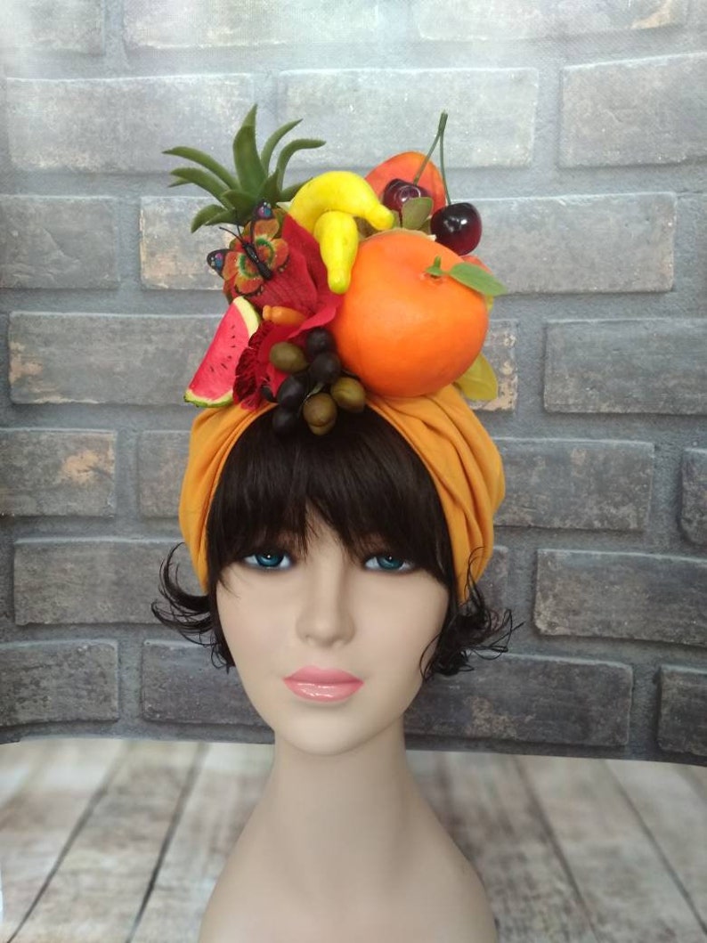 Orange Carmen Miranda hat for women Fruit hat Tropical fruits Etsy