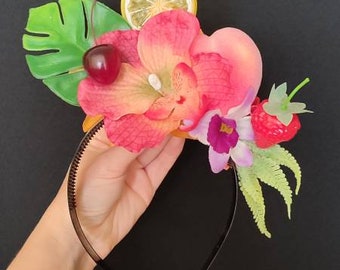 Tropical orchids headband Tropical fruits headpiece Carmen  Miranda costume Delivery from USA