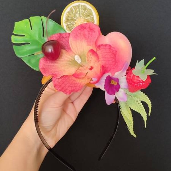 Tropical orchids headband Tropical fruits headpiece Carmen  Miranda costume Delivery from USA