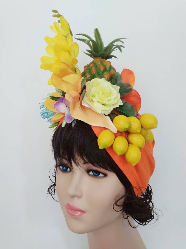 Orange Carmen Miranda hat Tropical fruits turban Fruit Etsy