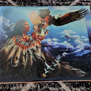 Leanin' Tree Vintage Poster Nativi americani indiani, uccelli nordamericani, aquila calva, falchi, gufi, cigni e oche