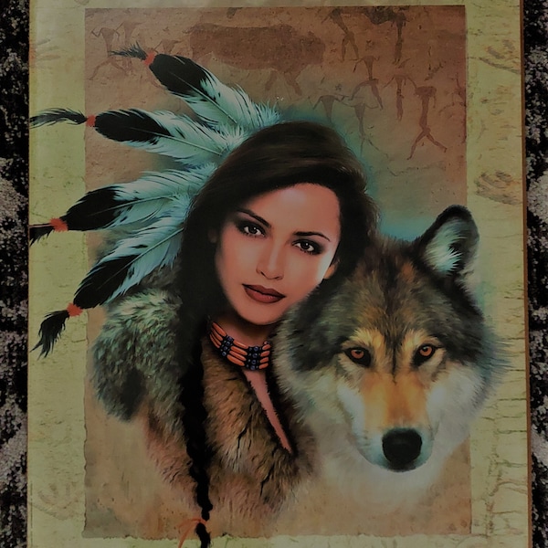 Leanin' Tree Vintage Poster Print Native American Indian, Maiden with Wolf