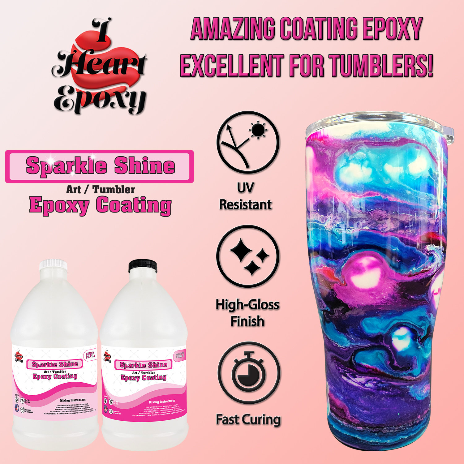 Epoxy Resin 2 Part Designed for Tumbler Cups, Coatings, Brilliant Super  Gloss Shine Fast Shipping 1 Gallon Kit 