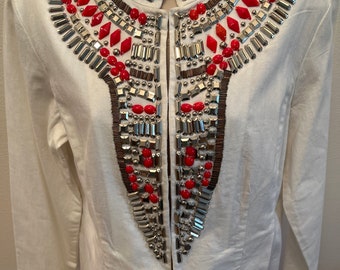 CHICO'S White Jean Studded Jacket NWT- SIZE 1