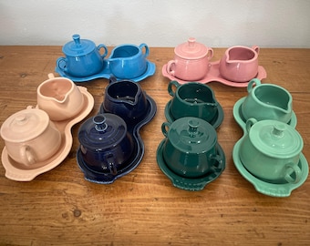 FIESTA P86 Sugar Bowl and Creamer Tray Set in Color Choice Fiestaware figure 8 tray Coffee Tea set