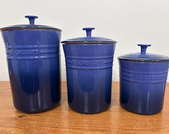 Le Creuset COBALT CANISTER SET 5, 4, & 2.5 qt Glazed Stoneware Canister Set Counter Storage