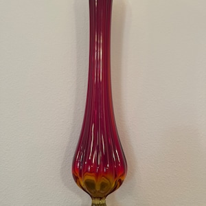 MCM LE Smith 20&quot; Amberlina Stretch Swung Vase Mid Century Glass