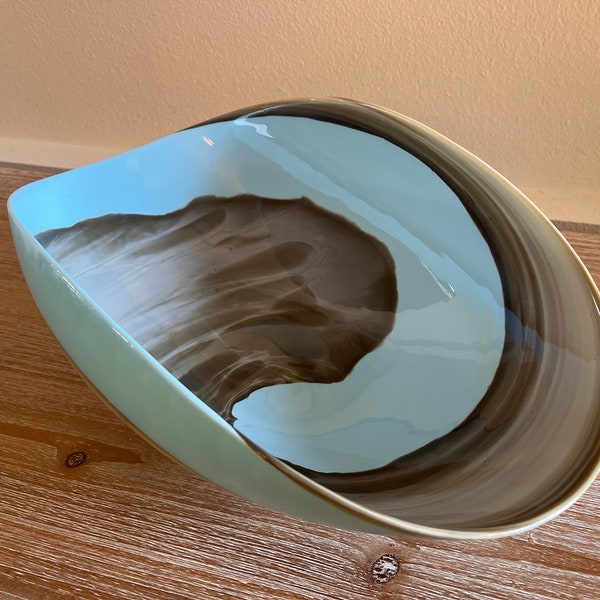 MURANO YALOS CASA Blown Art Glass Centerpiece Bowl-Wave Bowl-Swirl Art Glass