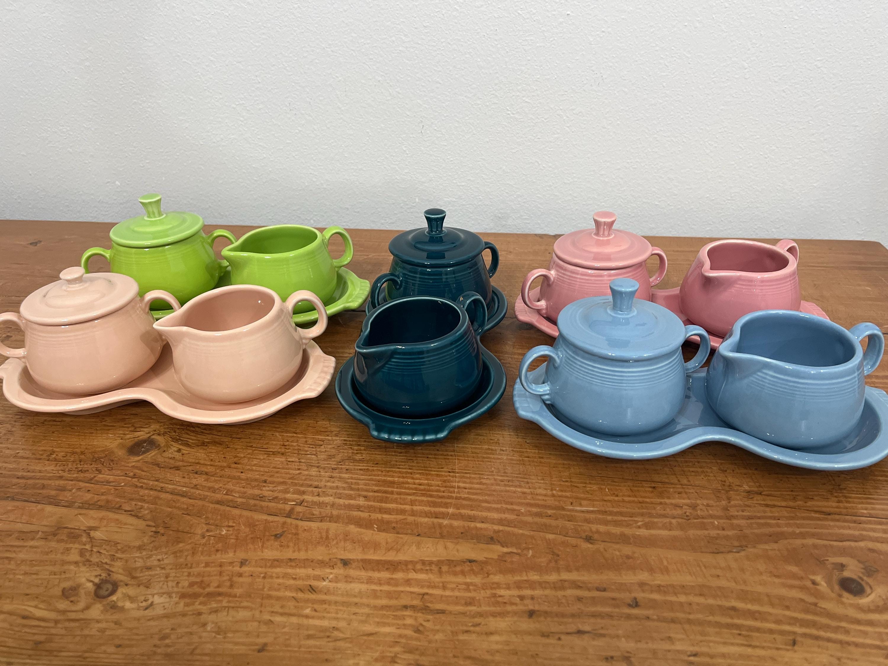 FIESTA P86 Sugar Bowl and Creamer Tray Set in Color Choice Fiestaware sugar bowl small creamer set figure 8 tray Coffee Tea sets