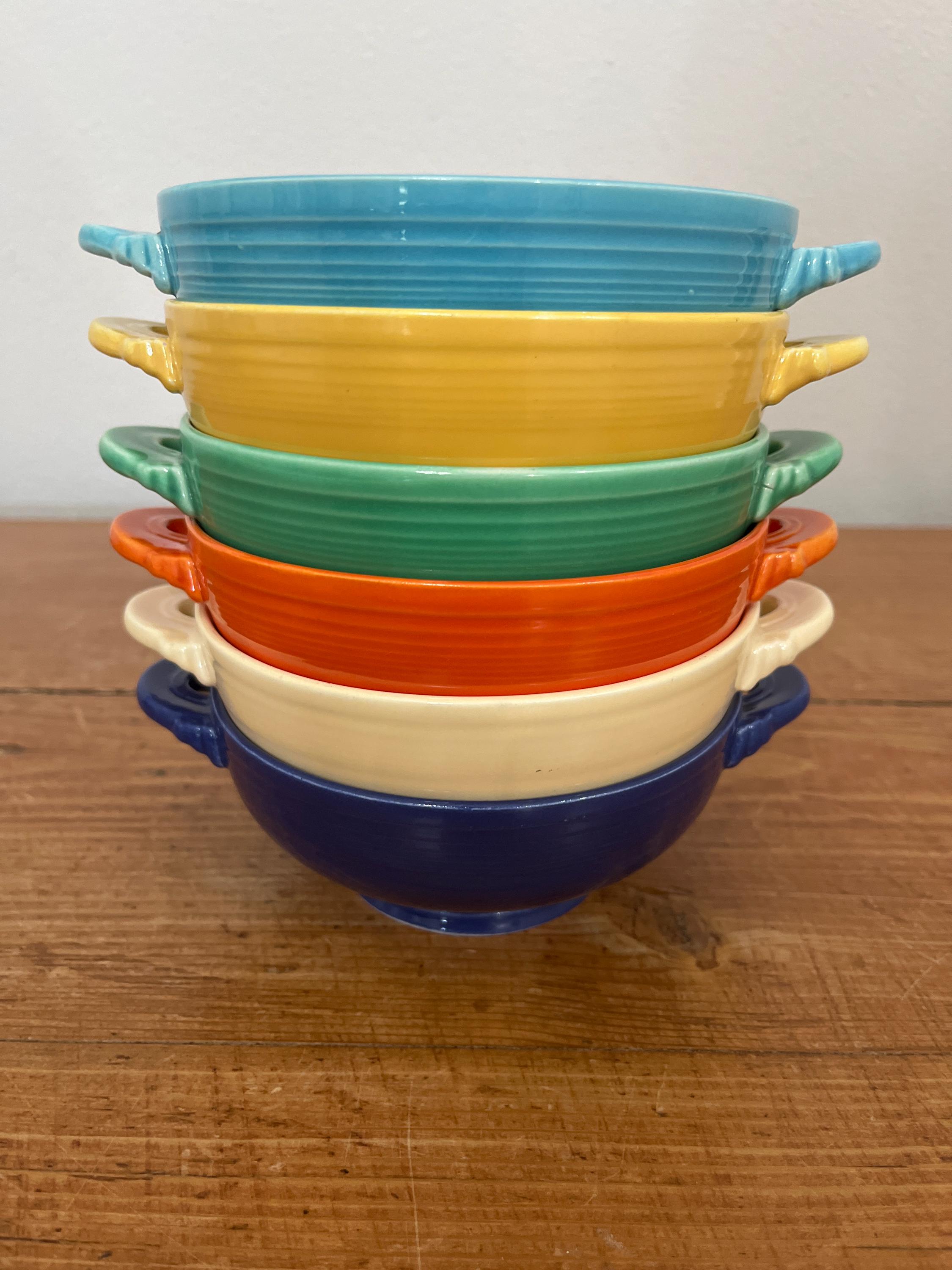 4- 14OZ CEREAL FRUIT Small BOWL Shamrock Meadow Lemongrass Turquoise FIESTA New