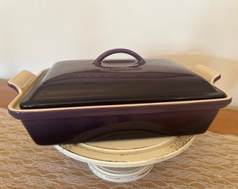 Le Creuset 4 Quart Heritage Rectangular Casserole Cassis Purple Covered Casserole Stoneware