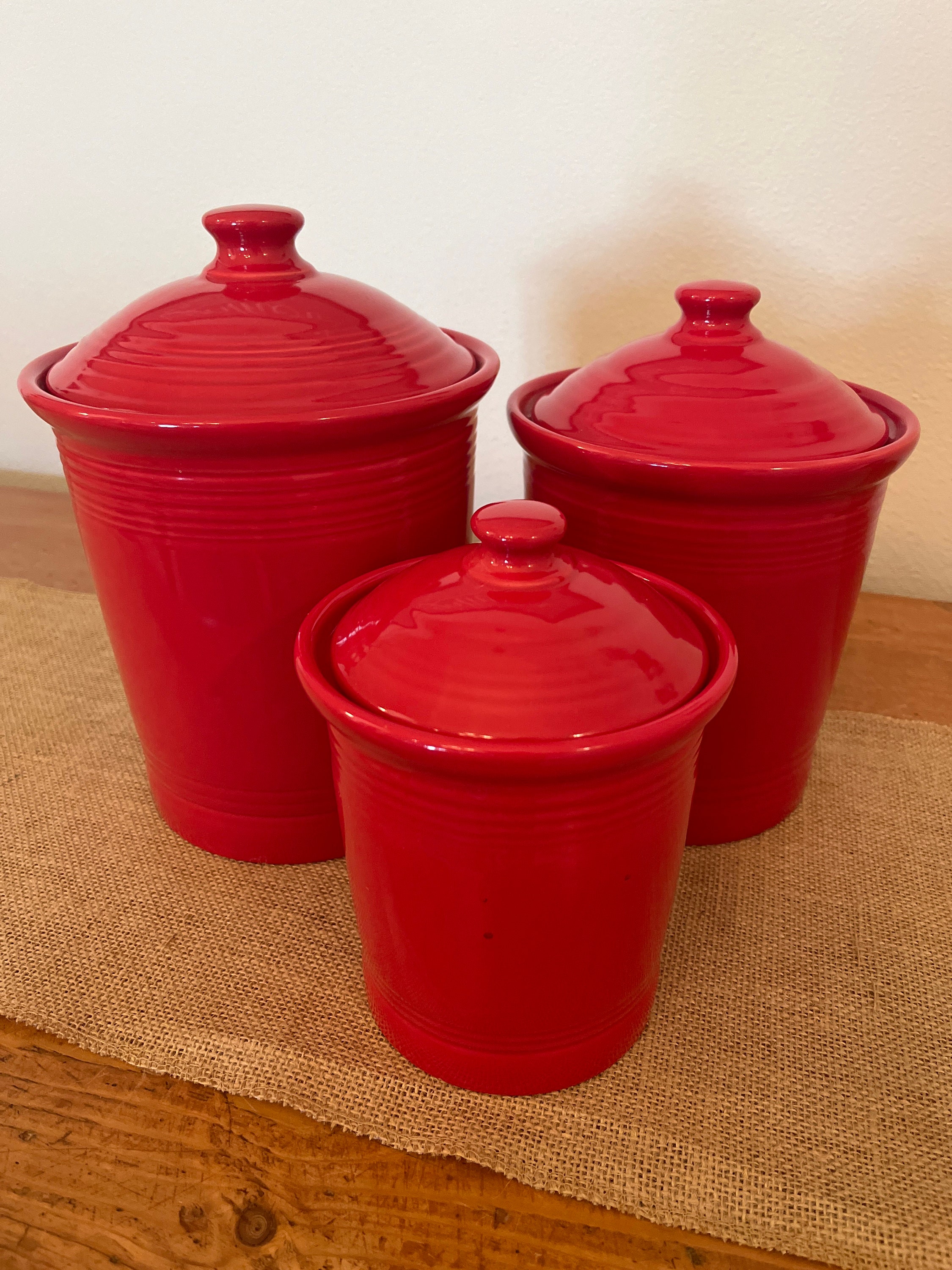 Fiesta CANISTER SET SCARLET Red Fiestaware Kitchen Canister Set of 3 Counter Storage