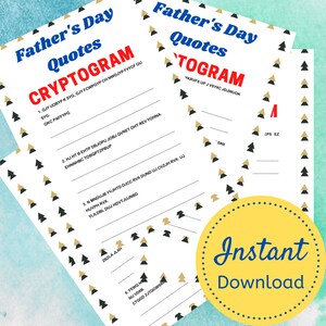 Father Quotes, Father&#39;s Day Cryptogram Printable, Cryptogram For Adults and Seniors, Printable Puzzle, Digital Puzzle, Instant Download