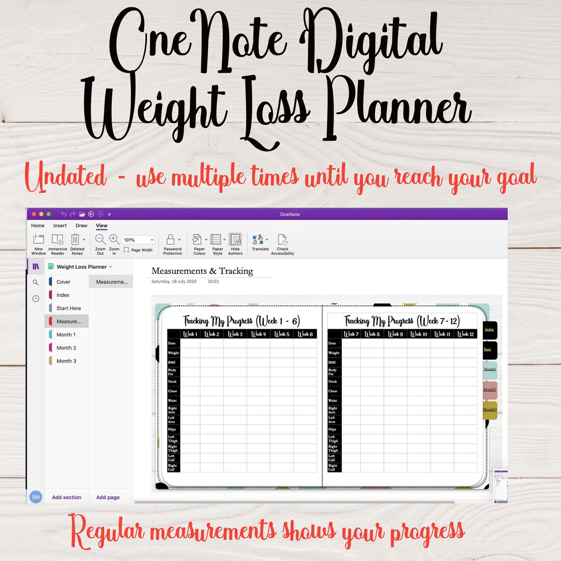 Onenote Digital Weight Loss Planner Onenote Digital Planner Onenote