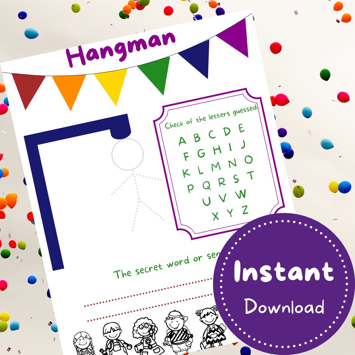 Printable Hangman Game for Kids Digital Hangman Printable Etsy
