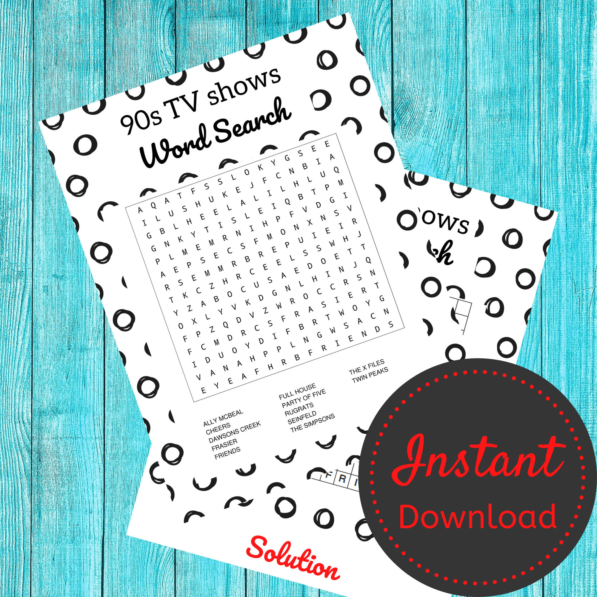 90s tv shows game word search printable word search for etsy