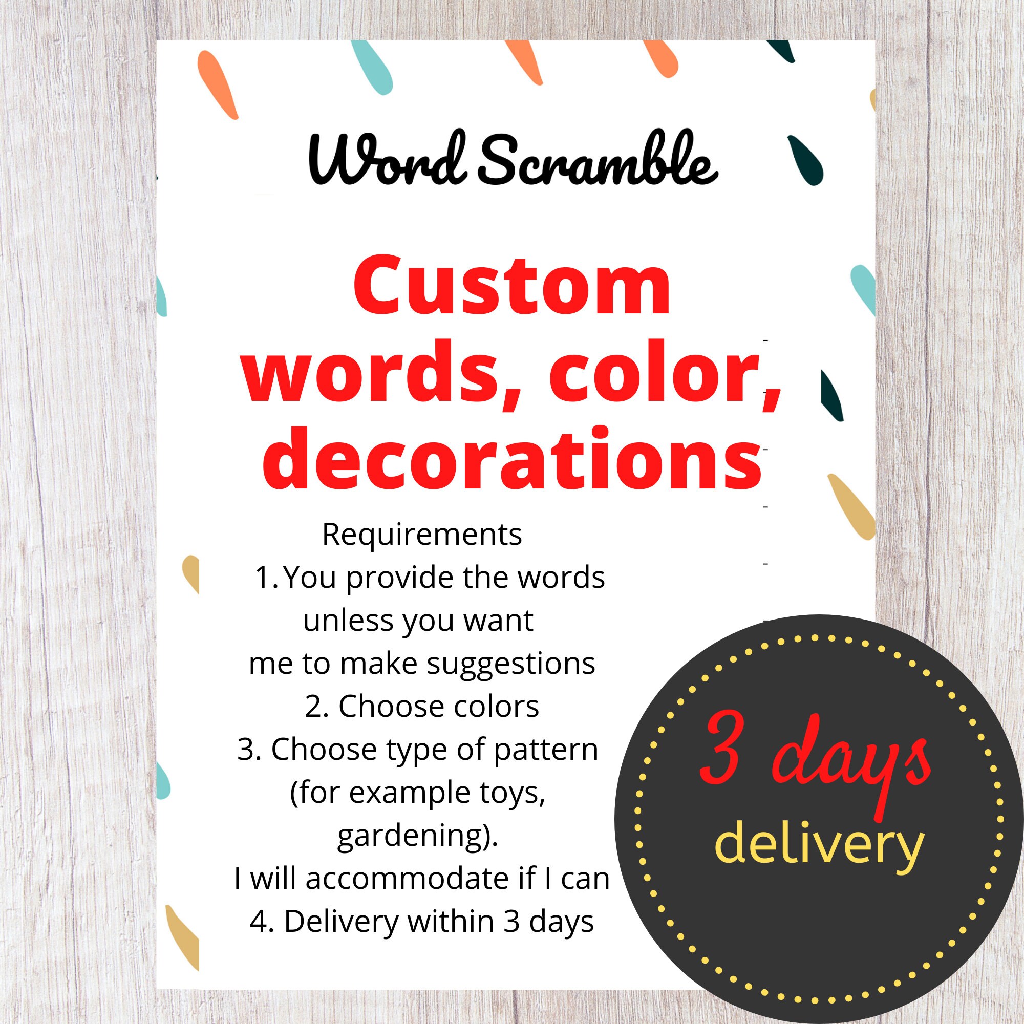 Custom Word Scramble Printable Word Scramble For Adults and | Etsy