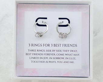 3 Rings for 3 Best Friends Earrings Gift | Sterling Silver Best Friends Jewellery