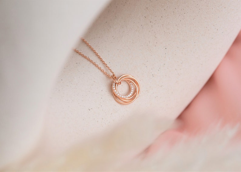 4 rings for 4 generations necklace mother daughter granddaughter grandmother Necklace gift for grandma and mum Family pendant Rose gold