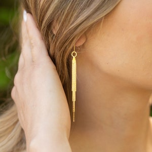 Minimalist Tassel Earrings Sterling Silver Gold Dangly Fringe Earrings Gold