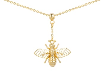 Sterling Silver Bumble Bee necklace | Gold Bee pendant | Bee Necklace Gift for Her