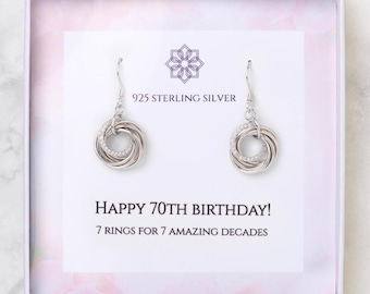 70th Birthday Earrings and Necklace Rings for Decades Gift