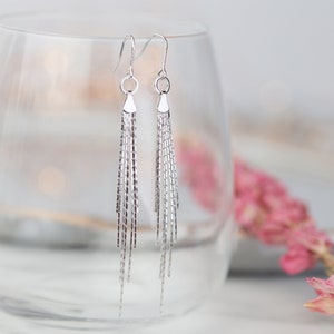 Minimalist Tassel Earrings Sterling Silver Gold Dangly Fringe Earrings image 6