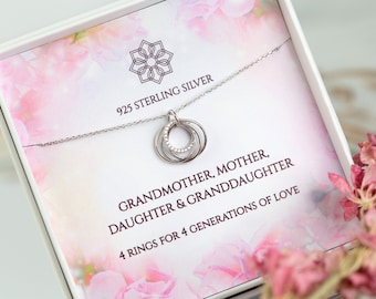 4 rings for 4 generations necklace | mother daughter granddaughter grandmother | Necklace gift for grandma and mum | Family pendant