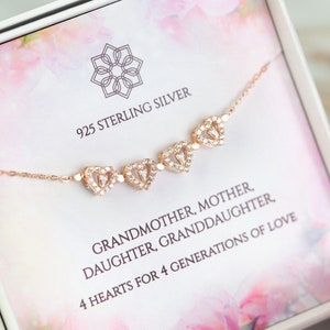 4 hearts for 4 generations necklace | mother daughter granddaughter grandmother | Necklace gift for grandma and mum | Family pendant