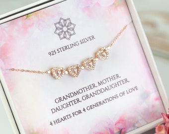 4 hearts for 4 generations necklace | mother daughter granddaughter grandmother | Necklace gift for grandma and mum | Family pendant
