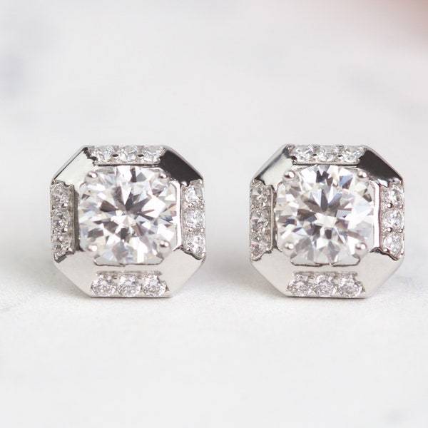 Boucles d'oreilles en diamants cultivés en laboratoire | Puces d'oreilles diamant moissanite | Sertissage en argent sterling