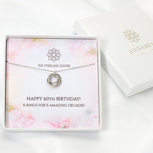 60th birthday necklace gift for her 6 rings for 6 decades Personalised 60th gift idea for mum image 8