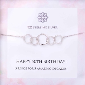 50th Birthday Bracelet | Sterling Silver | 5 rings for 5 decades | 50th birthday gift idea for her