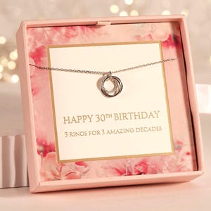 30th birthday necklace gift for her | 3 rings for 3 decades | |three decades pendant | Personalised 30th gift idea for daughter best friend