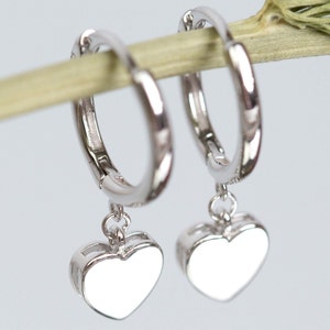 Dainty Heart Huggie Hoop Earrings: 925 Sterling Silver or Gold