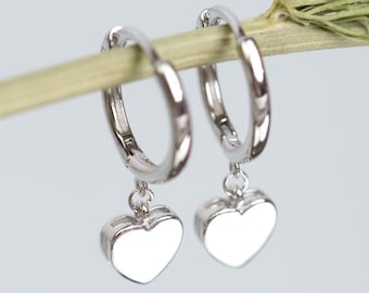 Heart Huggie Hoop Earrings | 925 Sterling Silver or Gold Dainty Heart Hoops | Valentines Day Gift for Girlfriend or Wife
